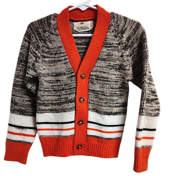 1950's Boys Brown, Orange and White Cardigan